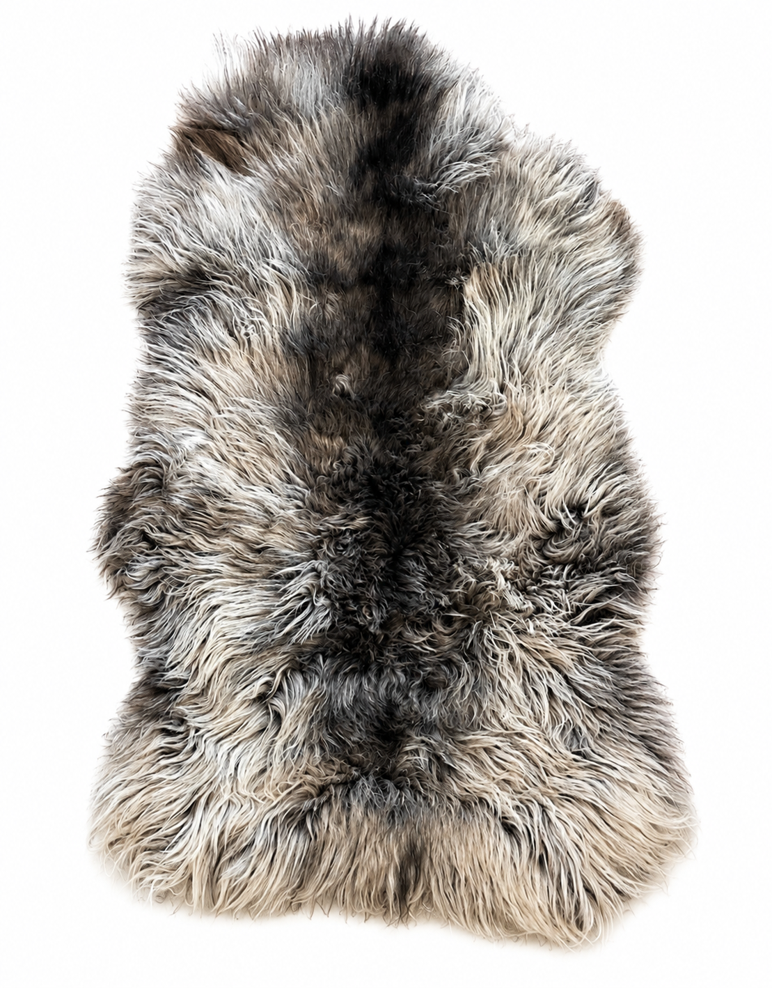 Glacier Ridge Heidschnucke sheepskin rug in natural gray and black tones