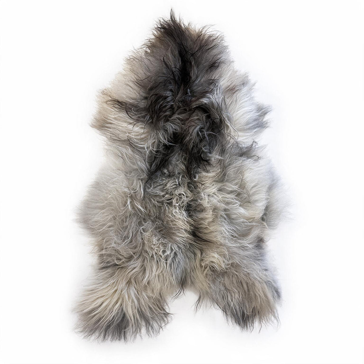 Natural gray Icelandic sheepskin rug in silver and charcoal – Arctic Drift 01, 44 inches