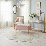 sitting area with blue cowhide rug