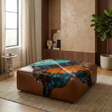 painted calfskin on leather ottoman
