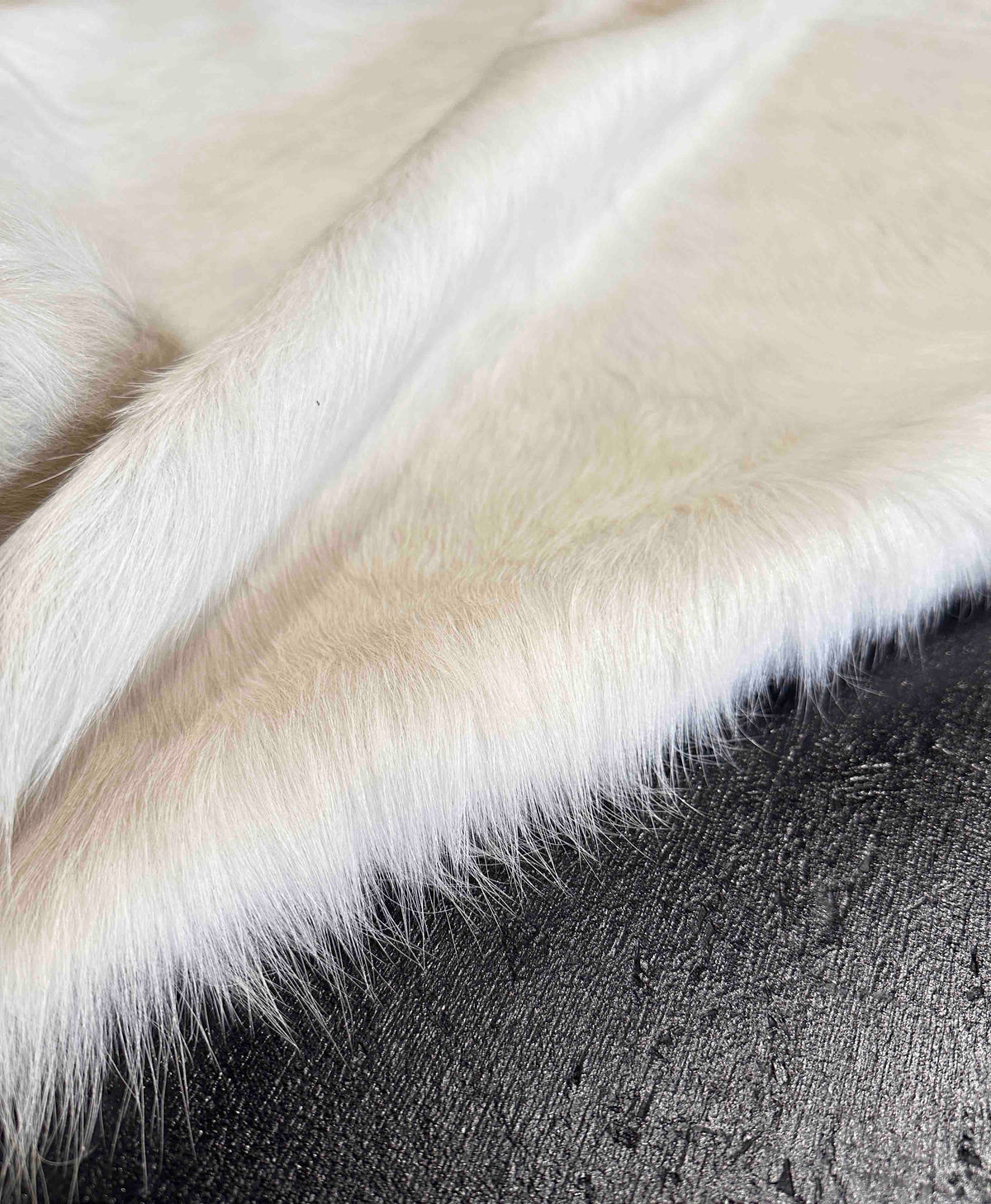 white cowhide rug close-up