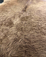 Close-up of a brown, shaggy cowhide texture