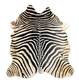 Stenciled Brown & Black Zebra On White Cowhide Rug