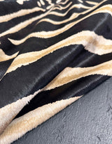 Stenciled Brown & Black Zebra On White Cowhide Rug