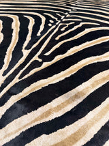 Stenciled Brown & Black Zebra On White Cowhide Rug