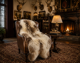 Genuine sheepskin rug styled in rustic and modern interiors