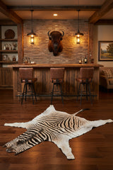 authentic zebra hide rug in a bar