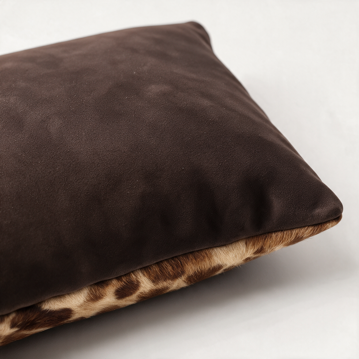 African giraffe hide pillow with genuine brown suede backing