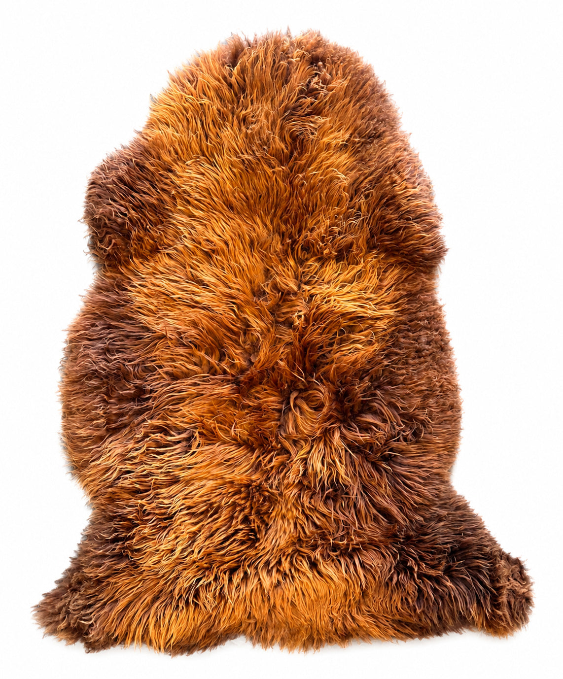 Luxury long wool sheepskin rug in natural ember tones