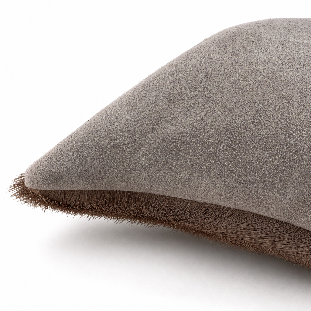 African gemsbok hide pillow with light gray genuine suede backing