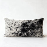 Natural salt and pepper black and white cowhide lumbar pillow in 12 x 24 size