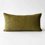 Moss green cowhide lumbar pillow in 12 x 24 size