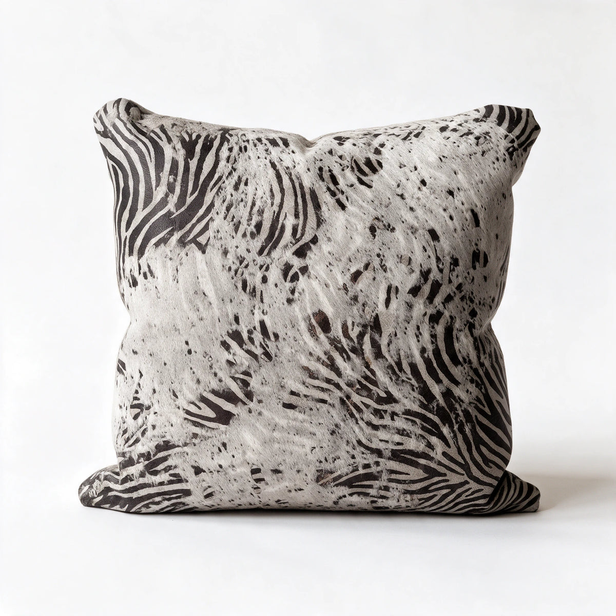 Serigraph zebra cowhide pillow in natural gray Brazilian hair-on-hide