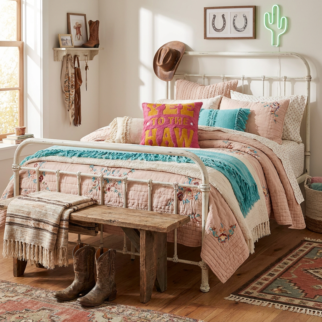 typography pillow - pink cowhide in bedroom