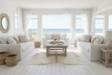 white cowhide rug in living room