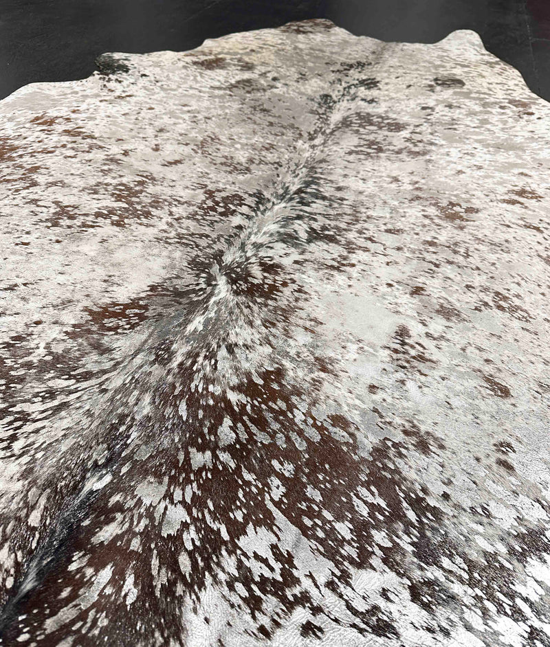 metallic silver cowhide rug
