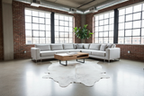 gray brindle cowhide rug in a loft living room