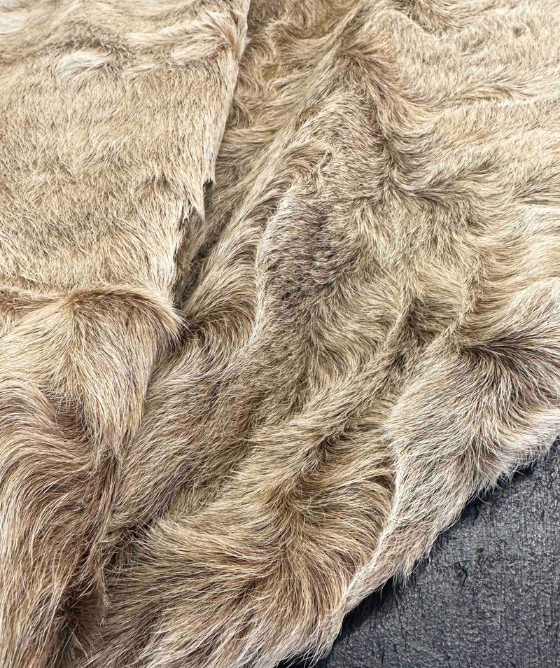 Close-up of a textured fur surface with a neutral color palette.