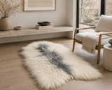 Luxury long wool sheepskin rug styled in Scandinavian living room