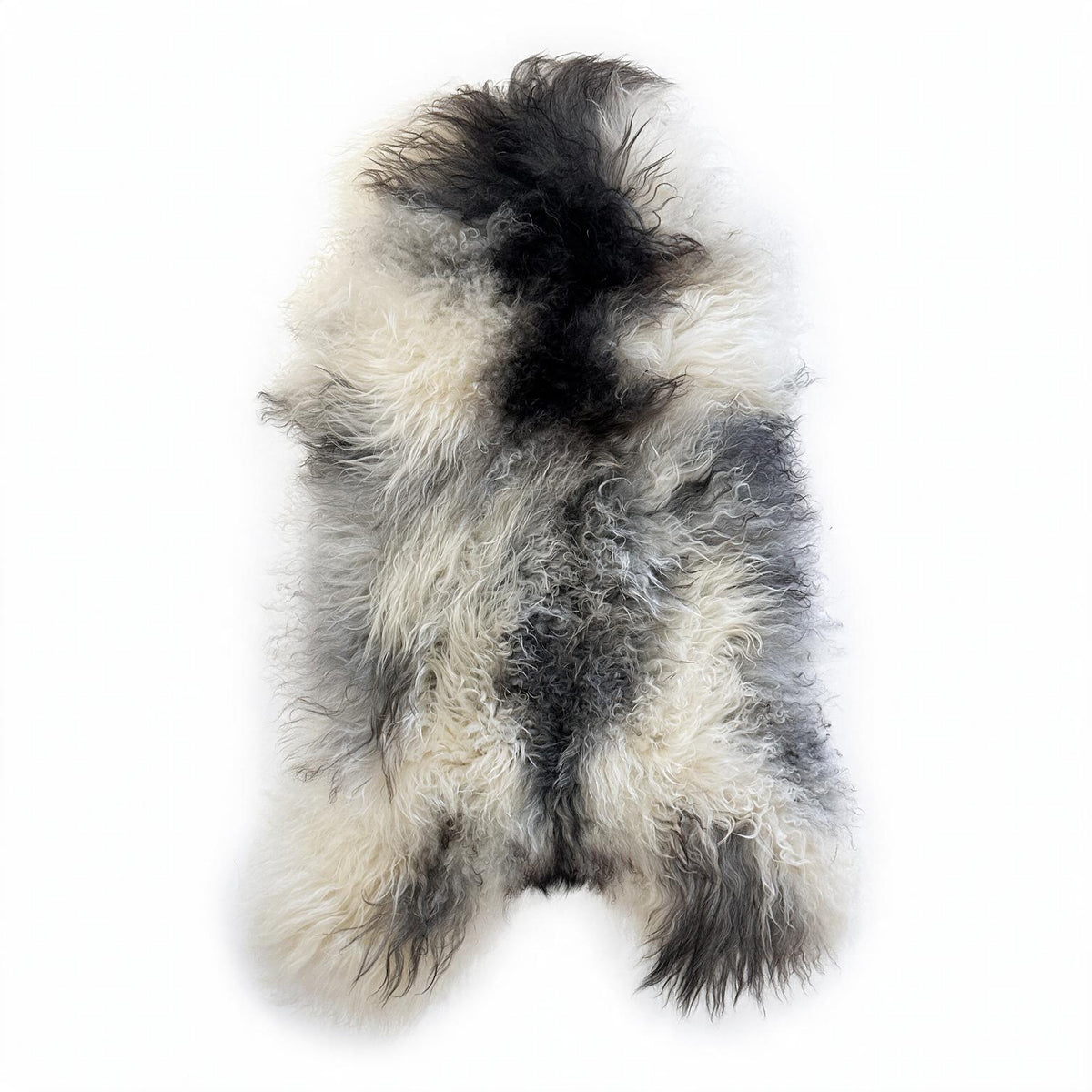Natural gray Icelandic sheepskin rug in white silver and charcoal – Arctic Drift 03, 43 inches