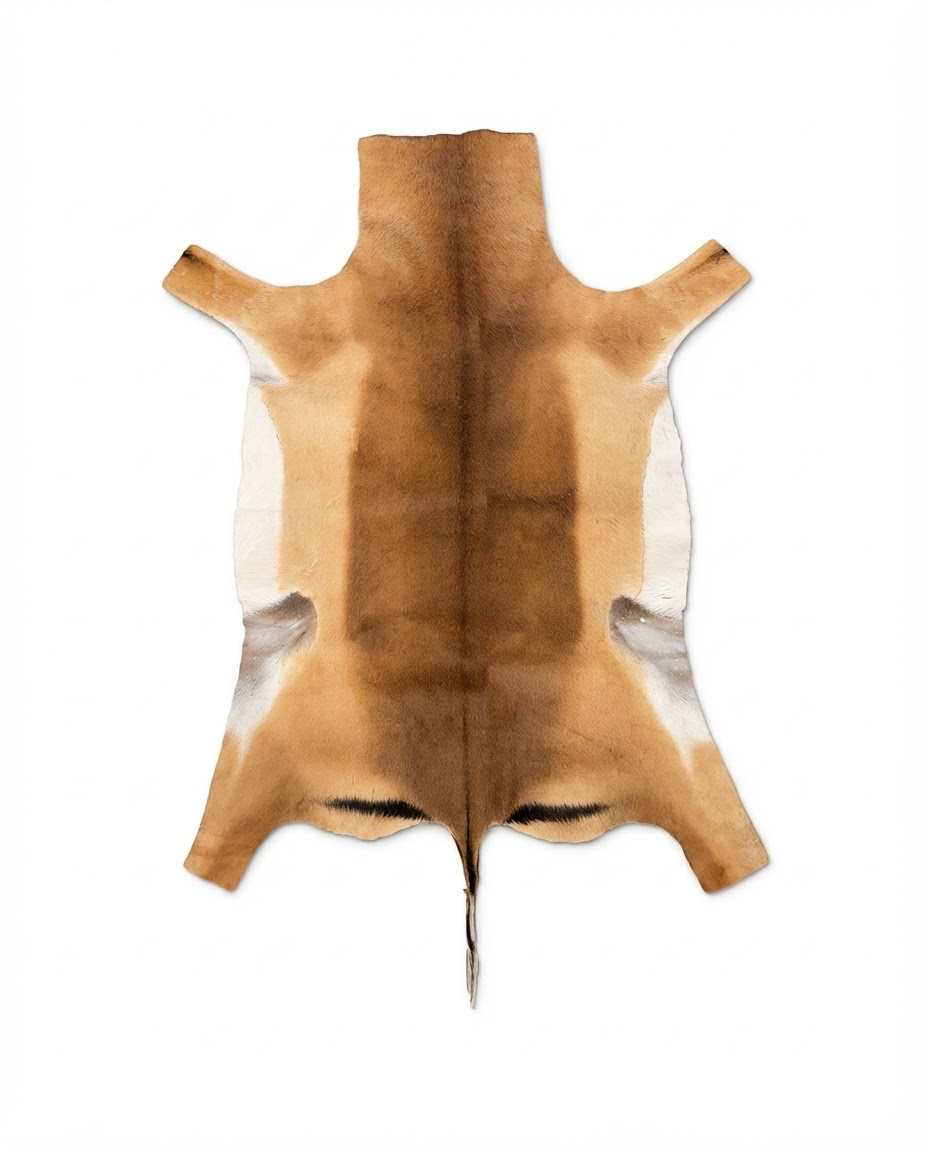 Authentic African impala hide with warm tawny brown and cream coloring