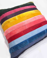 Chromata multicolor stitched cowhide pillow with horizontal dyed hide stripes