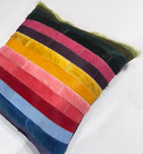 Chromata cowhide pillow detail showing individual stitched hair-on-hide pieces