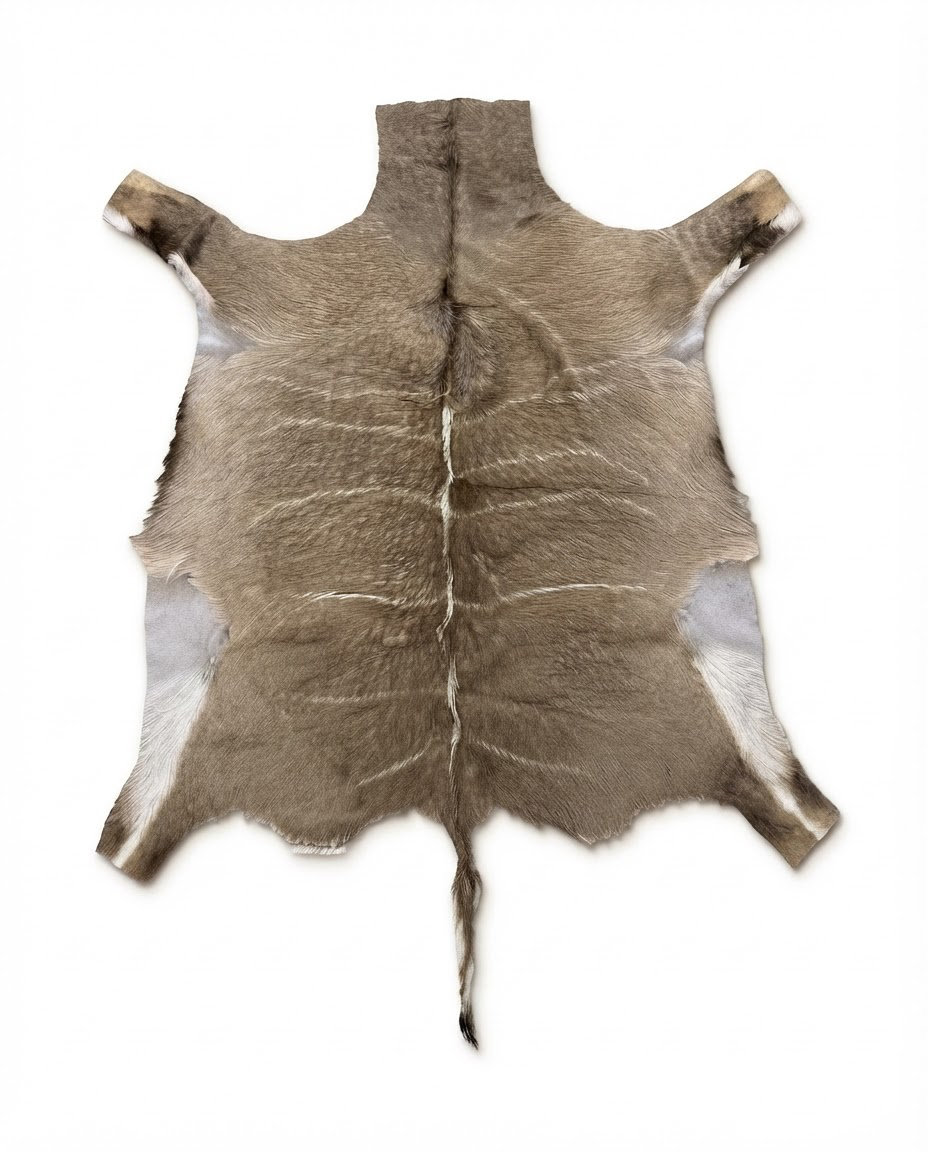Authentic African kudu hide with natural brown coloring and white stripes