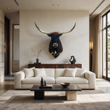 Texas Longhorn shoulder mount displayed in a luxury contemporary living room