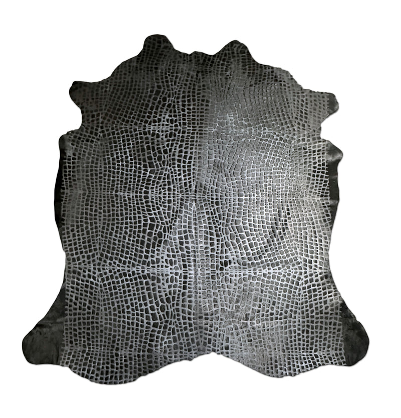 laser crocodile black cowhide rug