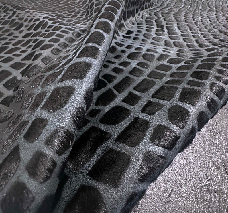 laser crocodile black cowhide rug