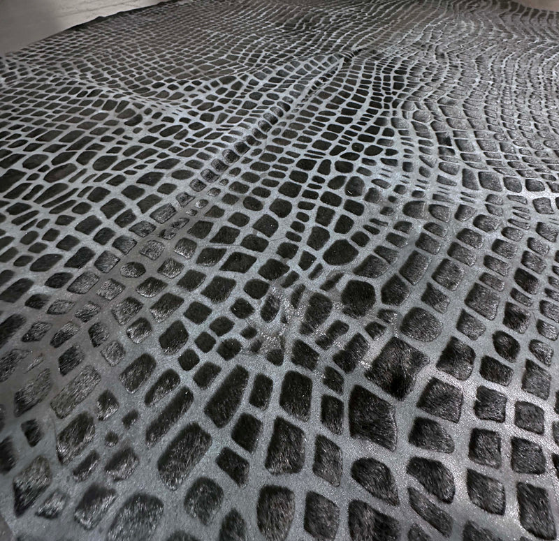 laser crocodile black cowhide rug