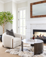 Multi-pelt Icelandic sheepskin rug in a designer living room