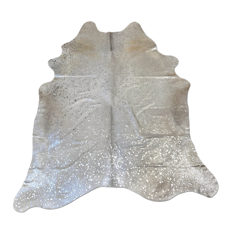 metallic silver cowhide rug