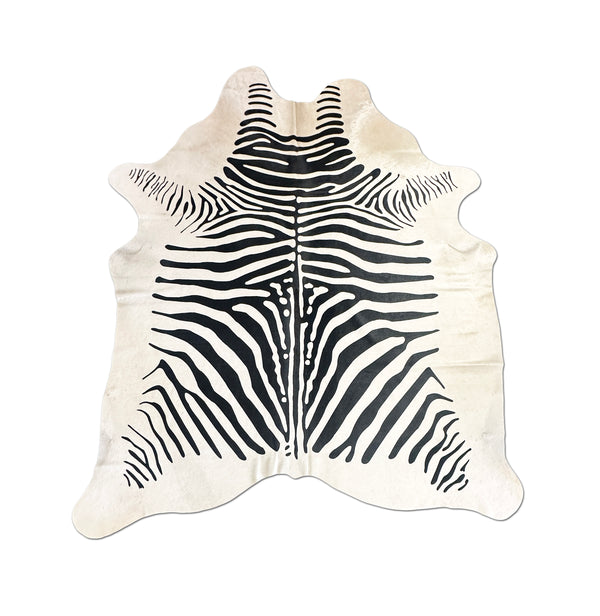 stenciled zebra cowhide rug