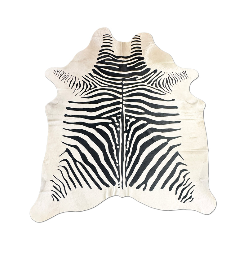 stenciled zebra cowhide rug