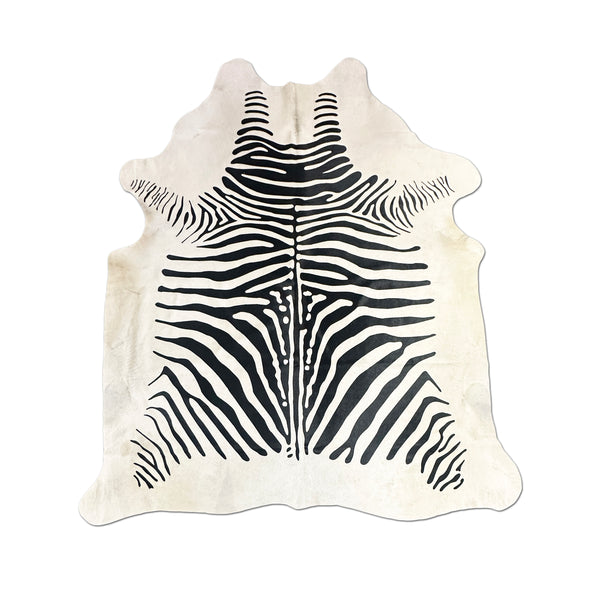stenciled zebra cowhide rug