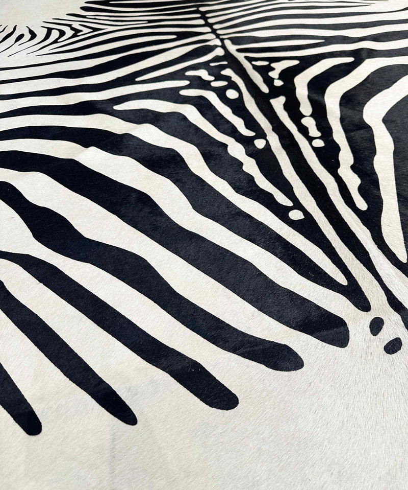 stenciled zebra cowhide rug