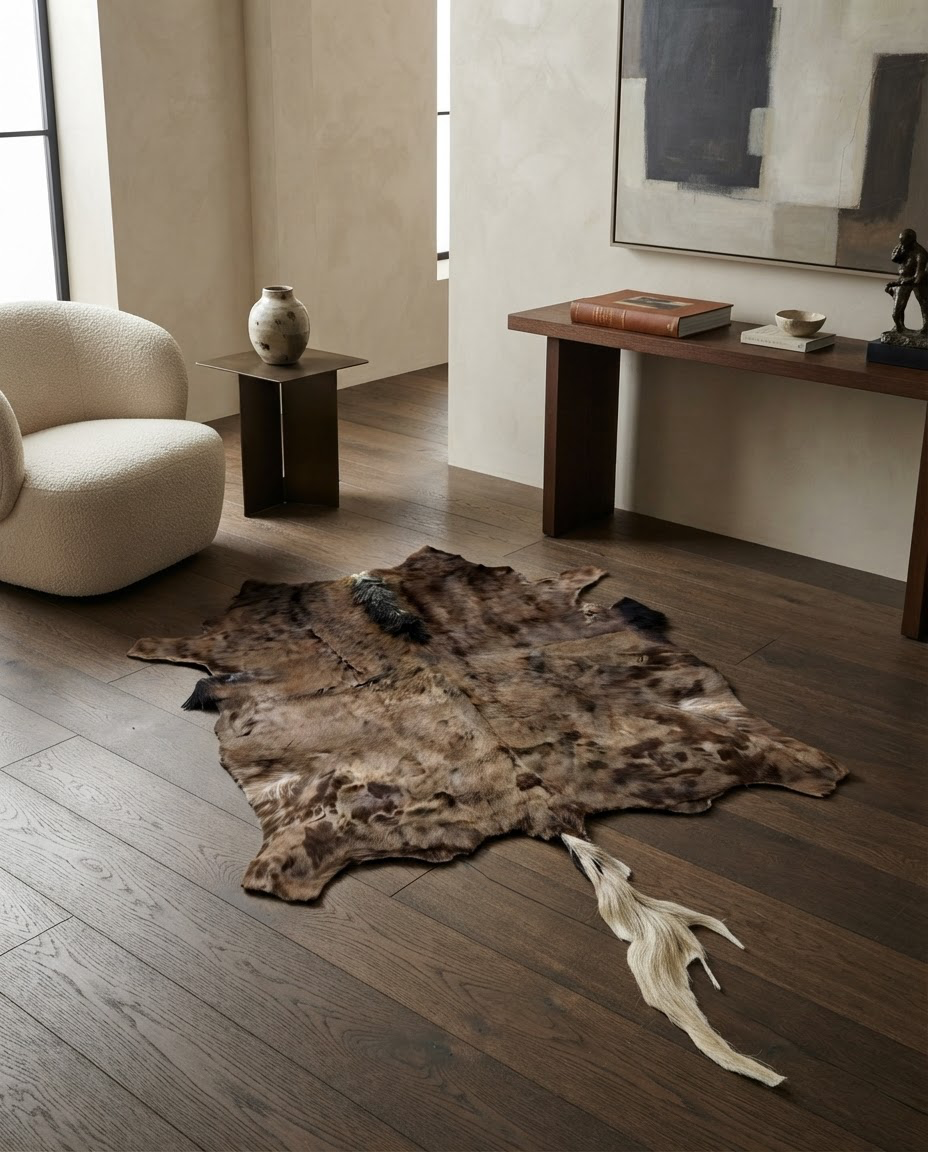 Authentic African black wildebeest hide in a modern designer interior