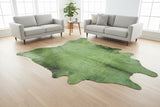 been cowhide rug staged in a living room