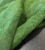 close-up of green cowhide rug swatch