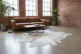 dyed gray cowhide rug in loft setting