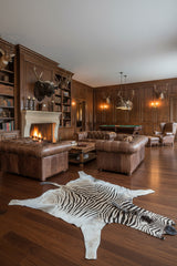authentic zebra rug in a game room