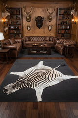 authentic zebra rug in game room