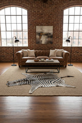 real zebra hide rug in a loft living space