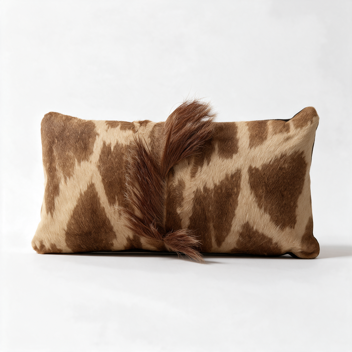 African giraffe hide lumbar pillow with natural mane accent, 10 x 21 inches