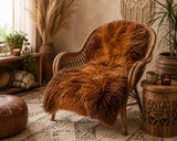 Natural Ember genuine Heidschnucke sheepskin rug draped over chair