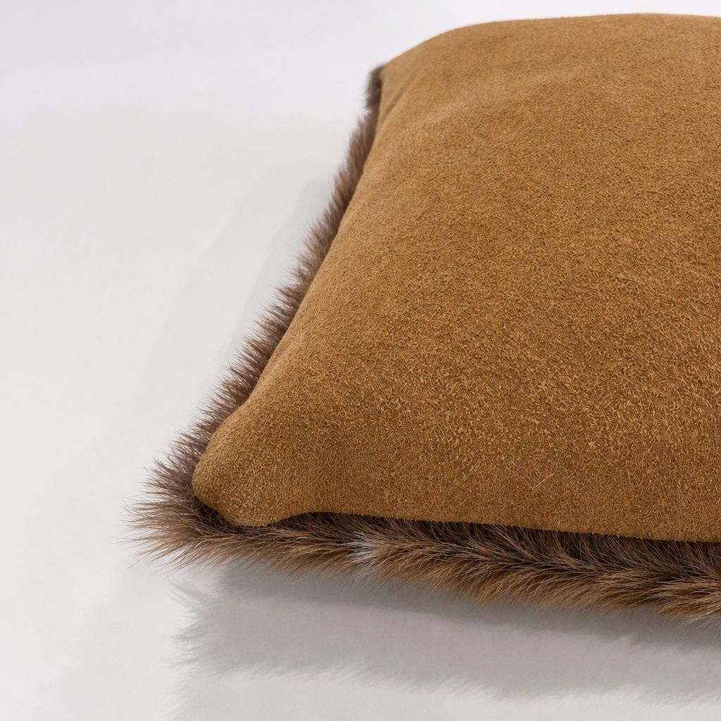 African kudu hide pillow with genuine caramel tan suede backing