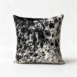 Natural salt and pepper black and white cowhide pillow in 20 x 20 size