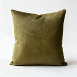 Moss green cowhide pillow in 20 x 20 square size